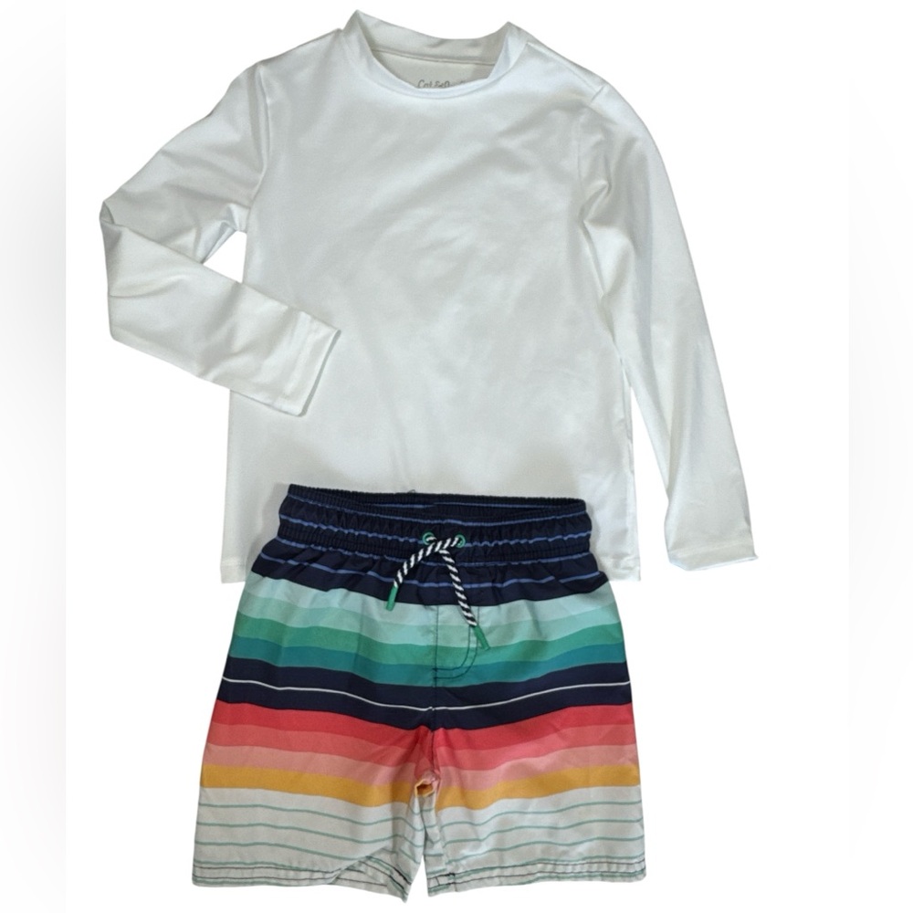 Cat & Jack Rashguard Swim Set XS 4/5 Stripe Swim Trunks Bundle